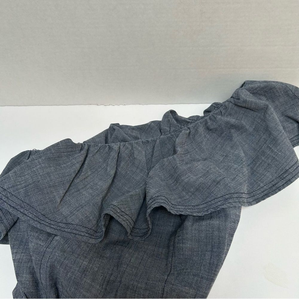 Trina Turk Ruffle One Shoulder Chambray Belted Cotton‎ Dress size XS